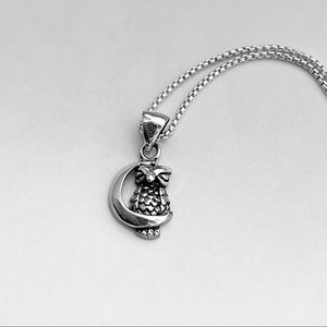 Sterling Silver Owl on the Moon Necklace, Owl
